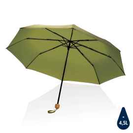 Компактный зонт Impact из RPET AWARE™ с бамбуковой рукояткой, d96 см, Зеленый, Цвет: зеленый, Размер: , высота 58 см., диаметр 96 см.