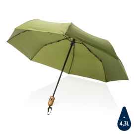 Автоматический зонт Impact из RPET AWARE™ с бамбуковой рукояткой, d94 см, зеленый, Цвет: зеленый, Размер: , высота 57 см., диаметр 94 см.