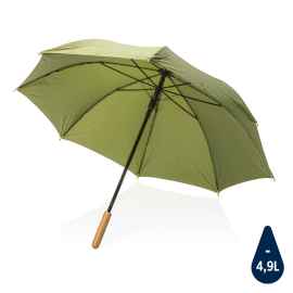 Автоматический зонт-трость с бамбуковой рукояткой Impact из RPET AWARE™, d103 см, Зеленый, Цвет: зеленый, Размер: , высота 79,5 см., диаметр 103 см.