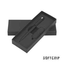 Набор ручка + флеш-карта 16 Гб в футляре, покрытие soft grip, черный, Цвет: черный