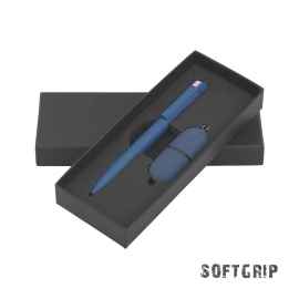 Набор ручка + флеш-карта 16 Гб в футляре, покрытие soft grip, темно-синий, Цвет: темно-синий
