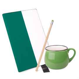 Подарочный набор LAST SUMMER: бизнес-блокнот, кружка, карандаш чернографитный, зеленый, Цвет: белый, зеленый