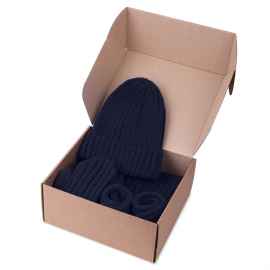 Набор подарочный НАСВЯЗИ©: шапка, шарф,  варежки, носки, темно-синий, Цвет: тёмно-синий