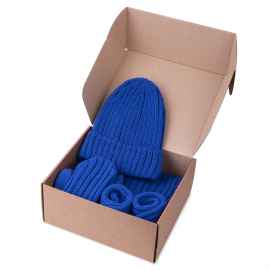 Набор подарочный НАСВЯЗИ©: шапка, шарф,  варежки, носки, синий, Цвет: синий