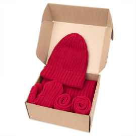 Набор подарочный НАСВЯЗИ©: шапка, шарф,  варежки, носки, красный, Цвет: красный