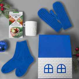 Набор подарочный SNOWFALL: кружка, варежки, носки, синий, Цвет: синий