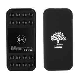 Беспроводное зарядное устройство 'Sticky SOFTTOUCH', 10000 mAh с подсветкой логотипа и присосками, черный, Цвет: черный