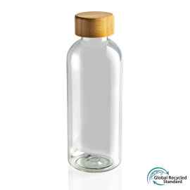 Бутылка для воды из rPET (стандарт GRS) с крышкой из бамбука FSC®, Прозрачный, Цвет: прозрачный,, Размер: Длина 7,4 см., ширина 7,4 см., высота 20,6 см., диаметр 7,4 см.
