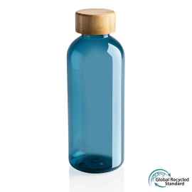 Бутылка для воды из rPET (стандарт GRS) с крышкой из бамбука FSC®, Синий, Цвет: синий,, Размер: Длина 7,4 см., ширина 7,4 см., высота 20,6 см., диаметр 7,4 см.