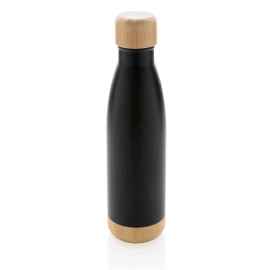 Вакуумная бутылка из нержавеющей стали и бамбука, 520 мл, Черный, Цвет: черный,, Размер: Длина 7 см., ширина 7 см., высота 27 см., диаметр 7 см.