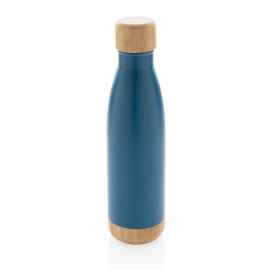 Вакуумная бутылка из нержавеющей стали и бамбука, 520 мл, Синий, Цвет: синий,, Размер: Длина 7 см., ширина 7 см., высота 27 см., диаметр 7 см.