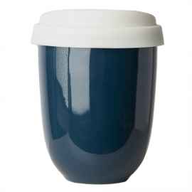 Стакан CAPSULA с крышкой, темно-синий с белым, 250мл, D=8,8см,H=10,5см, тонкая керамика, Цвет: тёмно-синий
