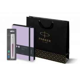 Подарочный набор: Шариковая ручка Parker 'Jotter Victoria Violet Chrome CT' и Ежедневник недатир., черный/лаванда, с резинкой