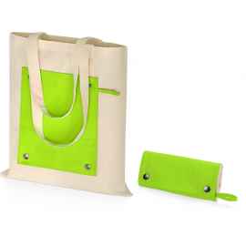Складная хлопковая сумка для шопинга Gross с карманом, 180 г/м2, 955103, Цвет: зеленое яблоко,натуральный