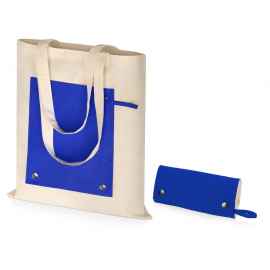 Складная хлопковая сумка для шопинга Gross с карманом, 180 г/м2, 955102, Цвет: синий,натуральный