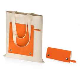 Складная хлопковая сумка для шопинга Gross с карманом, 180 г/м2, 955108, Цвет: оранжевый,натуральный