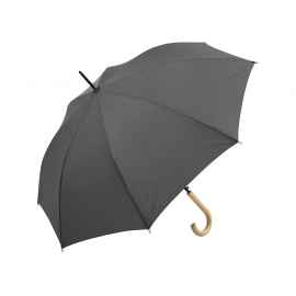 Зонт-трость Okobrella с деревянной ручкой и куполом из переработанного пластика, 100005, Цвет: серый