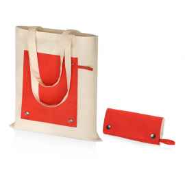 Складная хлопковая сумка для шопинга Gross с карманом, 180 г/м2, 955101, Цвет: красный,натуральный