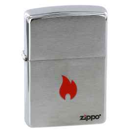 Зажигалка ZIPPO Flame, с покрытием Brushed Chrome, латунь/сталь, серебристая, матовая, 38x13x57 мм