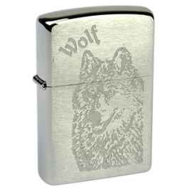 Зажигалка ZIPPO Wolf, с покрытием Brushed Chrome, латунь/сталь, серебристая, матовая, 38x13x57 мм