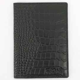 Обложка для паспорта S.Quire, натуральная воловья кожа, черный, фактурная, 13,4 x 9,9 x 0,5 см