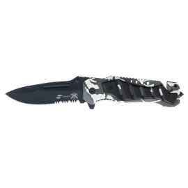 Нож складной Stinger, 90 мм, (чёрный), материал рукояти: сталь/алюминий (серый камуфляж/чёрный)