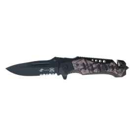 Нож складной Stinger, 90 мм, (чёрный), материал рукояти: сталь/алюминий (серый камуфляж/чёрный)