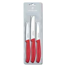 Набор из 3 ножей VICTORINOX Swiss Classic: 2 ножа для овощей 8 см, столовый нож 11 см, красная ручка