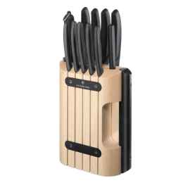 Набор из 11 кухонных ножей VICTORINOX, чёрная рукоять, в подставке из бука высотой 35,5 см