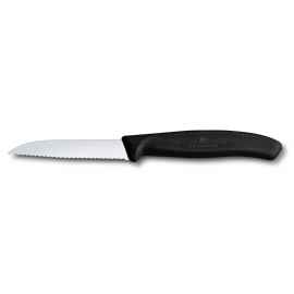 Нож для овощей VICTORINOX SwissClassic, лезвие 8 см с волнистой кромкой, чёрный