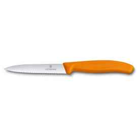Нож для овощей VICTORINOX SwissClassic, лезвие 10 см с волнистой кромкой, оранжевый