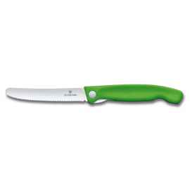 Нож для овощей VICTORINOX SwissClassic, складной, лезвие 11 см с волнистой кромкой, зелёный