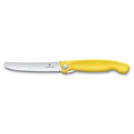 Нож для овощей VICTORINOX SwissClassic, складной, лезвие 11 см с волнистой кромкой, жёлтый