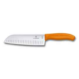 Нож сантоку VICTORINOX SwissClassic, рифлёное лезвие 17 см, оранжевый, в картонном блистере