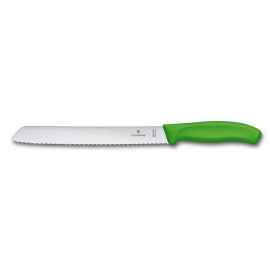 Нож для хлеба VICTORINOX SwissClassic, лезвие 21 см с волнистой кромкой, зелёный, в блистере