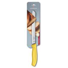 Нож для хлеба VICTORINOX SwissClassic, лезвие 21 см с волнистой кромкой, жёлтый, в блистере