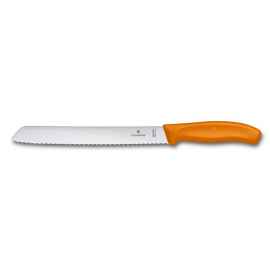 Нож для хлеба VICTORINOX SwissClassic, лезвие 21 см с волнистой кромкой, оранжевый, в блистере