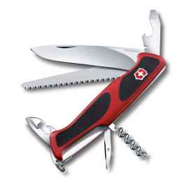 Нож перочинный VICTORINOX RangerGrip 55, 130 мм, 12 функций, с фиксатором лезвия, красный с чёрным