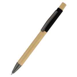 Ручка &quot;Авалон&quot; с корпусом из бамбука и софт-тач вставкой, черный, Цвет: черный