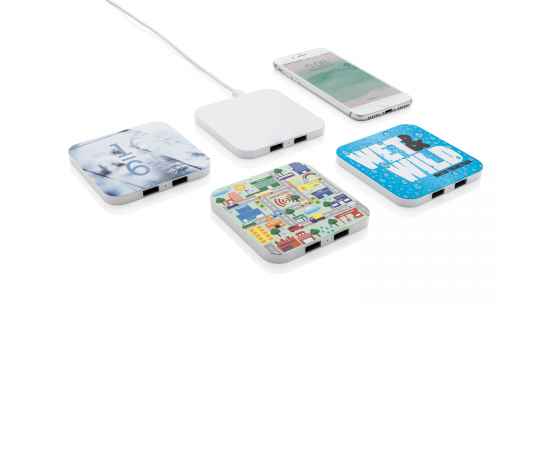 Док-станция Square для беспроводной зарядки 10 Вт с USB-портами, белый,, Цвет: белый, Размер: Длина 8,6 см., ширина 8,6 см., высота 0,8 см., изображение 6