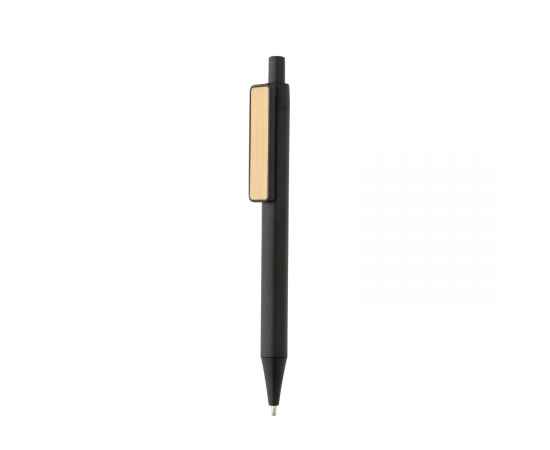 Ручка из переработанного ABS-пластика GRS с бамбуковым клипом, Черный, Цвет: черный,, Размер: , высота 14 см., диаметр 1,1 см.