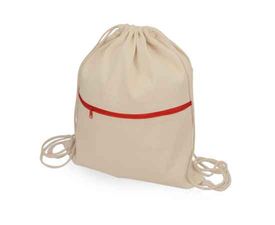Рюкзак-мешок хлопковый Lark с цветной молнией, 955111, Цвет: красный,натуральный