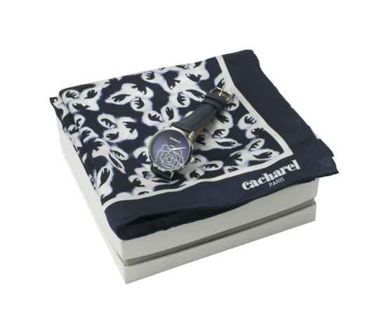 Набор (платок шейный, часы наручные), темно-синий с белым