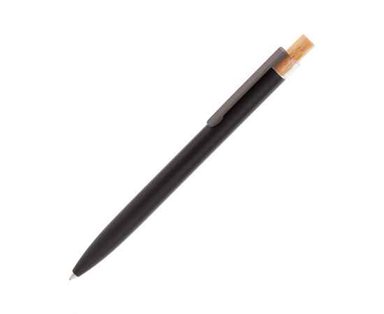 Ручка шариковая 'Matt' из переработанного алюминия и пластика, с кнопкой из бамбука, черный, Цвет: черный
