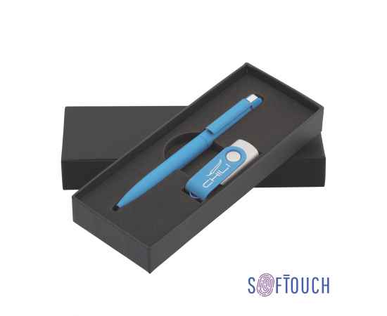 Набор ручка + флеш-карта 8 Гб в футляре, покрытие soft touch, голубой, Цвет: голубой