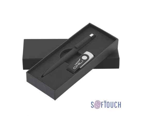 Набор ручка + флеш-карта 16 Гб в футляре, покрытие soft touch, черный, Цвет: черный