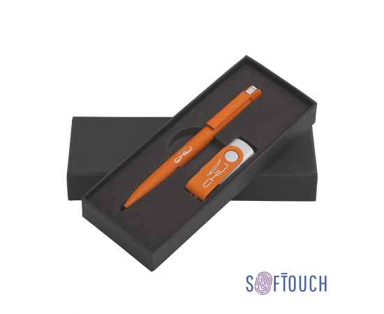 Набор ручка + флеш-карта 16 Гб в футляре, покрытие soft touch, оранжевый, Цвет: оранжевый