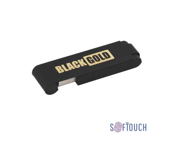 Флеш-карта 'Case' 8GB, покрытие soft touch, черный с золотом