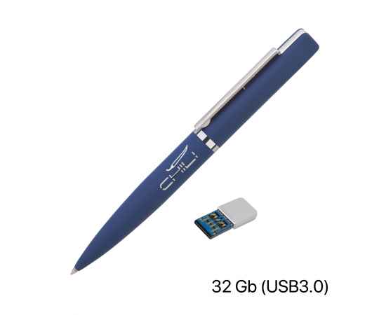 Ручка шариковая 'Callisto' с флеш-картой 32Gb (USB3.0), покрытие soft touch, темно-синий, Цвет: темно-синий