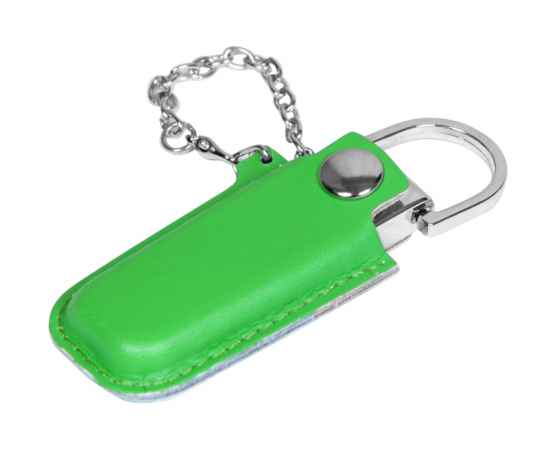 USB 2.0- флешка на 16 Гб в массивном корпусе с кожаным чехлом, 16Gb, 6214.16.03, Цвет: зеленый,серебристый, Размер: 16Gb